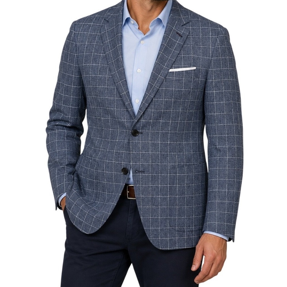 PJ Paul Jones Blue Grey Windowpane Plaid Blazer Men's XL